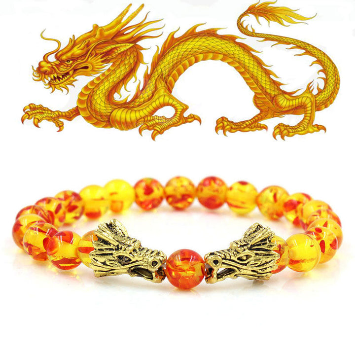 Bransoletka z koralików Buddha Stones White Turquoise Lava Rock Dragon Blessing - Bursztyn - image 23