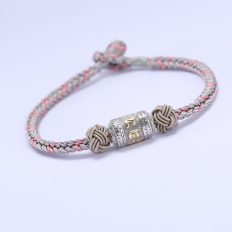 Buddha Stones 925 Srebro Sterlingowe Om Mani Padme Hum Koło Modlitewne Szczęście Siła Bransoletka z Czerwonego Sznurka