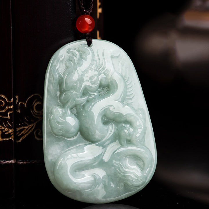 Buddha Stones Chiński Zodiak Latający Smok Jade Ochrona Naszyjnik Wisiorek Sznurek