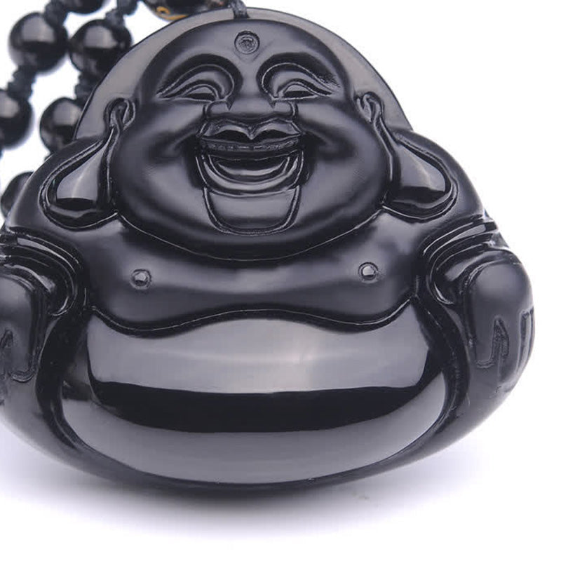 Naszyjnik z Buddha Stones Śmiejący się Budda Czarny Obsydian Transformacja - image 8