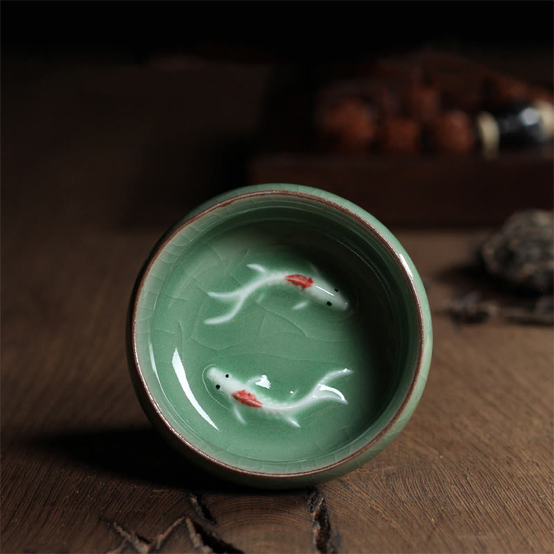 Buddha Stones Kolorowe Ryby Koi Ceramiczny Filiżanka Kung Fu Filiżanka Miska - Ciemnozielona ryba Koi 6,8 cm*3,4 cm*55 ml - image 23