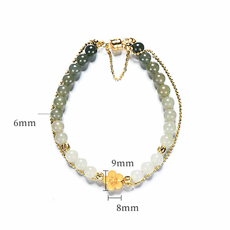 Bransoletka z Buddha Stones 925 ze srebra próby 925 z naturalnego jadeitu Hetian Peach Blossom Luck Chain