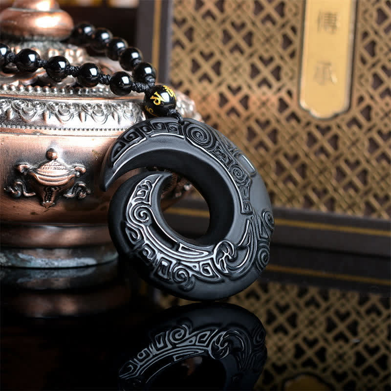 Buddha Stones Naturalny Czarny Obsydian Lód Obsydian Siła Naszyjnik Wisiorek