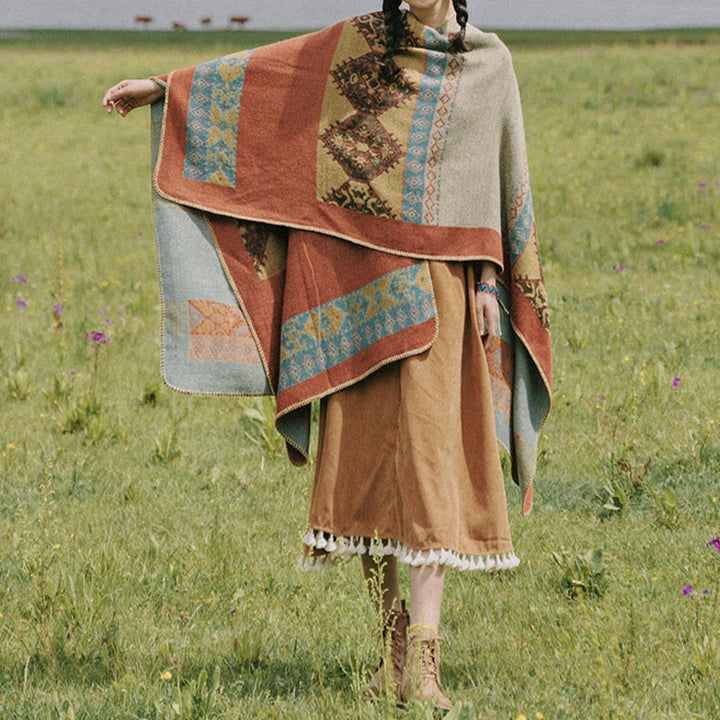 Buddha Stones Tybetański szal Diamentowy wzór Zimowy ciepły szalik - image 1