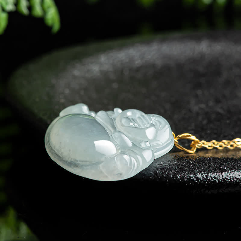 Śmiejący się Budda Naturalny Jade 18K Złoty Naszyjnik Obfitość Wisiorek - image 4