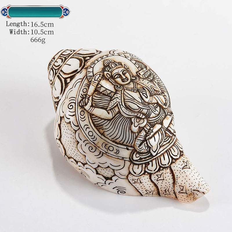 Tybetańska, ręcznie grawerowana dekoracja buddy Shankha Awalokiteśwary z muszli - Mandziuśri 16,5*10,5 cm - image 11
