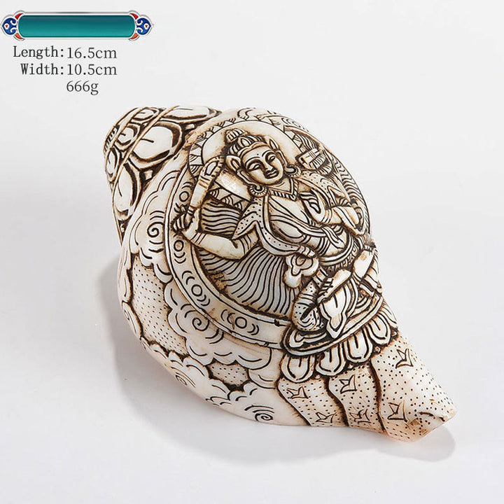 Tybetańska, ręcznie grawerowana dekoracja buddy Shankha Awalokiteśwary z muszli - Mandziuśri 16,5*10,5 cm - image 11