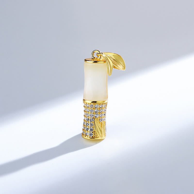 Buddha Stones 925 Srebro Sterlingowe Hetian Biały Jade Bambus Naszyjnik Szczęście Wisiorek