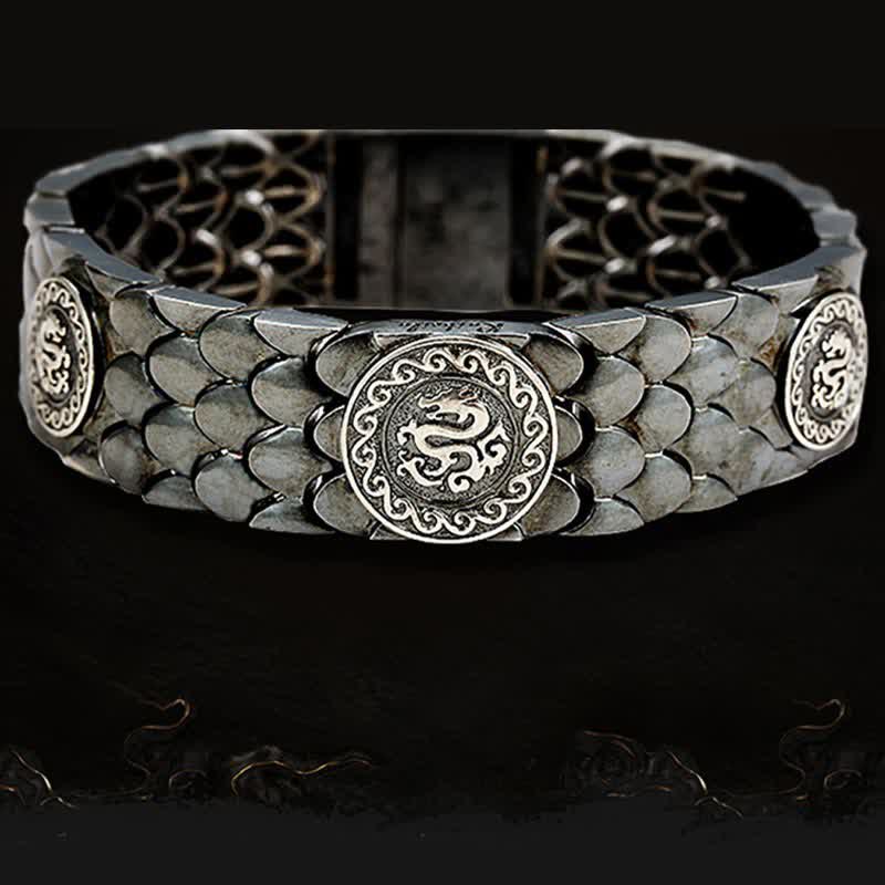 Buddha Stones 925 Srebro Sterling Wagi Smoka Szczęście Sukces Bransoletka Bangle