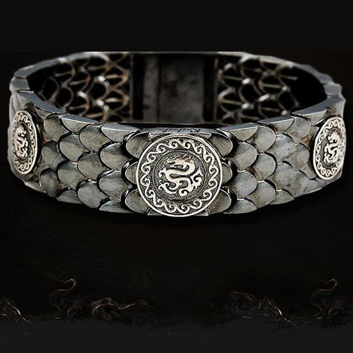 Buddha Stones 925 Srebro Sterling Wagi Smoka Szczęście Sukces Bransoletka Bangle