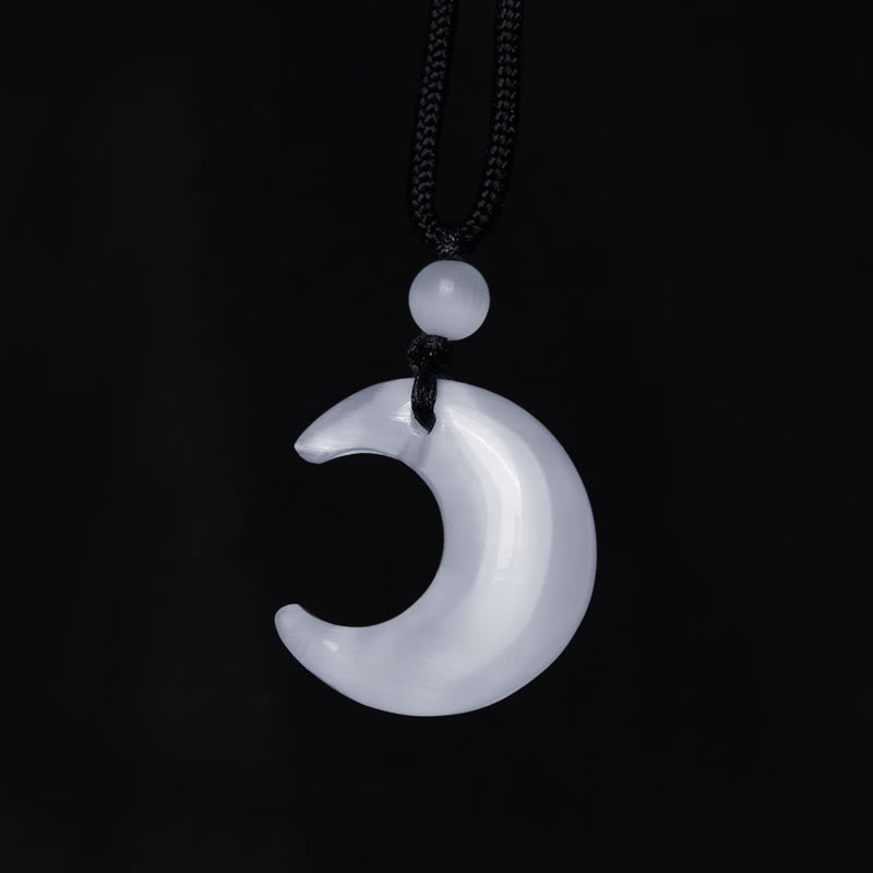 Buddha Stones Naturalny Srebrny Połysk Obsydian Selenit Kryształ Półksiężyc Yin Yang Para Ochrona Naszyjnik Wisiorek - image 12