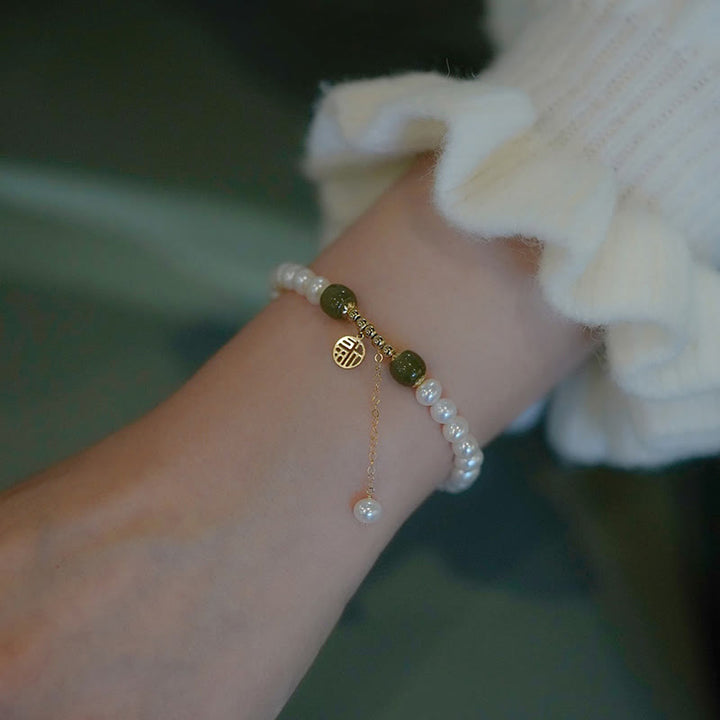 Bransoletka z pereł naturalnych Hetian Jade Happiness Wisdom Bead