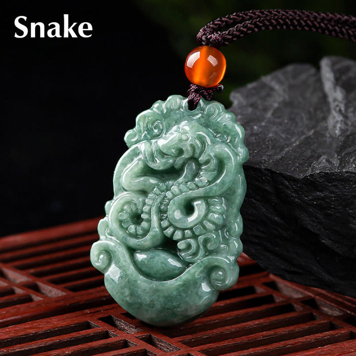Buddha Stones Naturalny Jadeit 12 Chiński Zodiak Naszyjnik Wisiorek Dobrobytu - Wąż - image 19