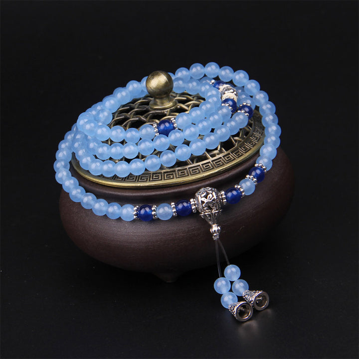 Buddha Stones 108 Koraliki Niebieski Kryształ Uzdrawiająca Bransoletka Mala