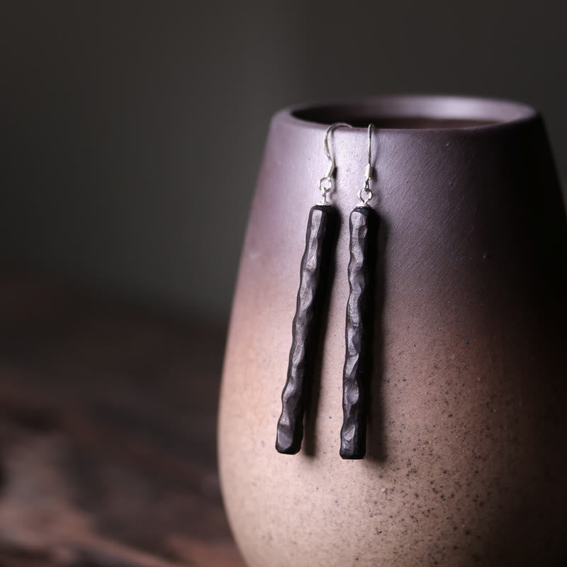 Kolczyki wiszące Buddha Stones 925 Sterling Silver Ebony Wood Texture Balance Peace - Tekstura drewna hebanowego - image 8