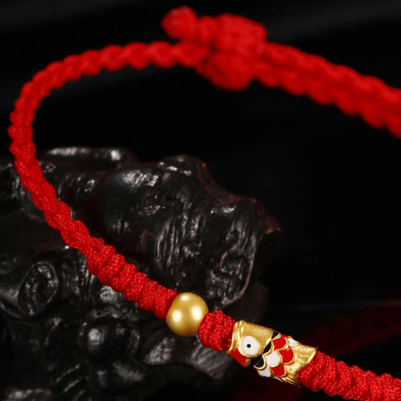 Bransoletka z ręcznie plecionego sznurka z Buddha Stones 999 złota, ryba Koi, szczęście