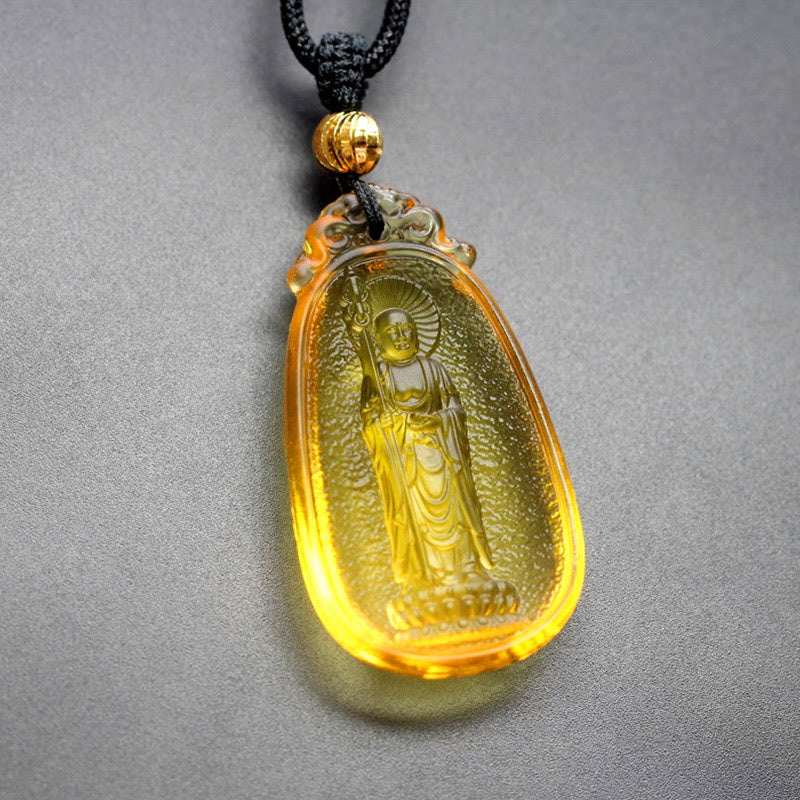Buddha Stones Ksitigarbha Budda Liuli Kryształowy Amulet Spokoju Naszyjnik Wisiorek
