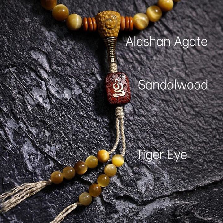 Buddha Stones 108 Mala Koraliki Naturalne Tygrysie Oko Miedź Dorje Ochrona Bransoletka z Chwostem