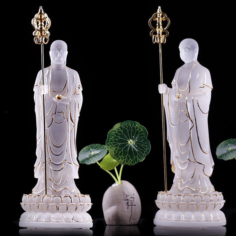 Buddha Stones ręcznie robione Ksitigarbha Bodhisattwa figurka Liuli kryształowe dzieło sztuki posąg spokoju dekoracja domu