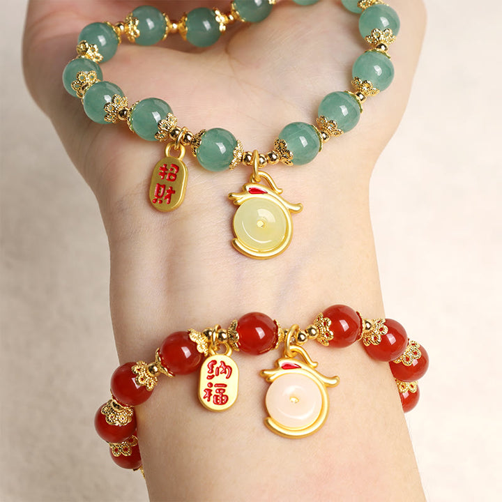 Buddha Stones Rok Smoka Czerwony Agat Zielony Awenturyn Klamra Pokoju Fu Charakter Bransoletka Szczęście Fortuna