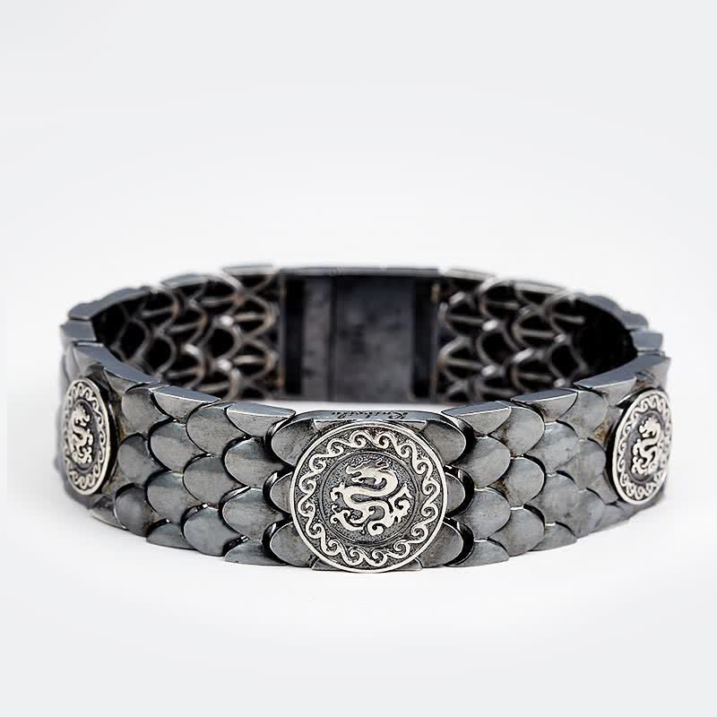 Buddha Stones 925 Srebro Sterling Wagi Smoka Szczęście Sukces Bransoletka Bangle - 21 cm - image 0