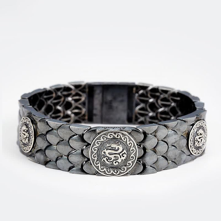 Buddha Stones 925 Srebro Sterling Wagi Smoka Szczęście Sukces Bransoletka Bangle
