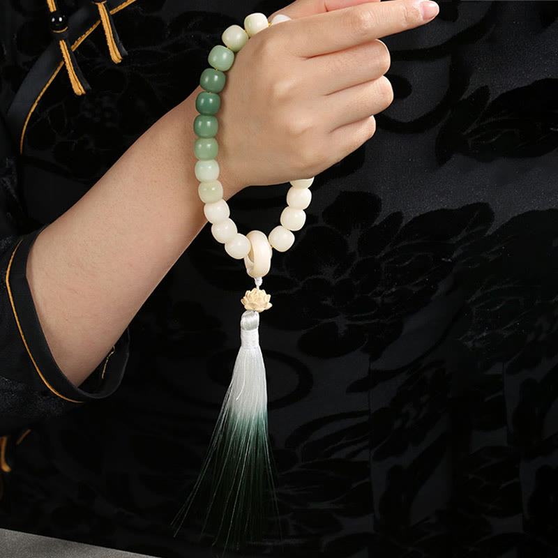 Buddha Stones Naturalny Gradient Bodhi Nasiona Fortuny Pieniądze Worek Lotos Mądrość Tassel Nadgarstek Mala