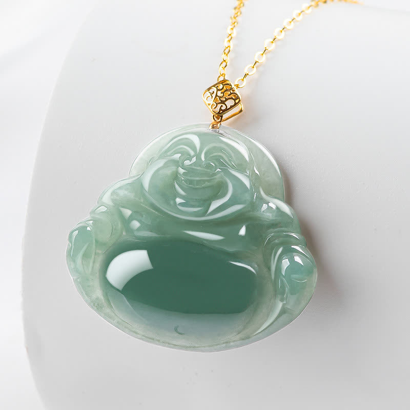 Śmiejący się Budda Naturalny Jadeitowy Naszyjnik Wisiorek Dobrobyt Obfitość - image 2