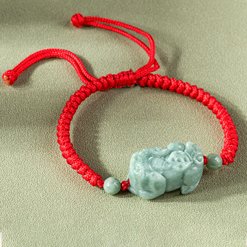 Buddha Stones Ręcznie Robione Naturalne Jade PiXiu Ochrona King Kong Węzeł Bransoletka ze Sznurka
