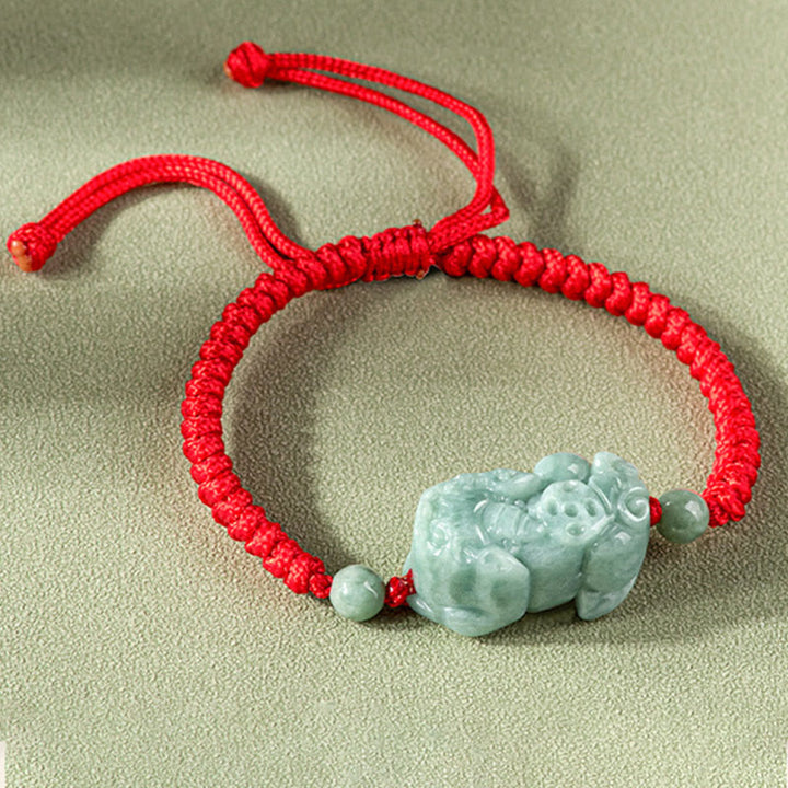 Buddha Stones Ręcznie Robione Naturalne Jade PiXiu Ochrona King Kong Węzeł Bransoletka ze Sznurka