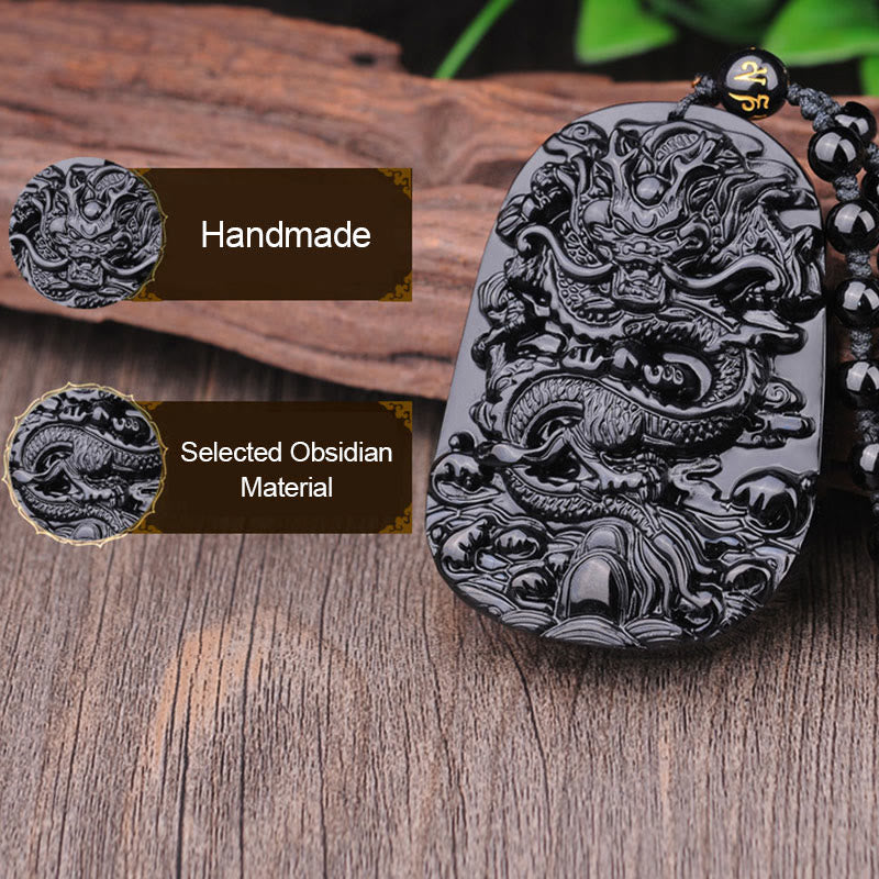 Buddha Stones Naszyjnik z wisiorkiem w kształcie smoka z czarnego obsydianu - image 8