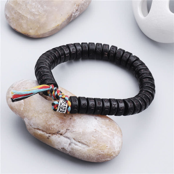 Buddha Stones Tybetańskie Koraliki Z Skorupki Kokosa Grawerowane Om Mani Padme Hum Mantra Bransoletka Szczęścia