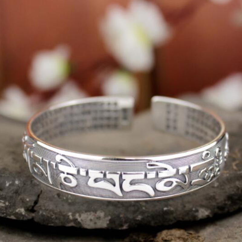 Buddha Stones Tybetańskie Sanskryckie Białe Miedziane Medytacyjne Modlitewne Bransoletki Bangle