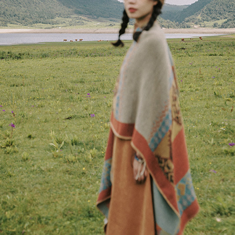 Buddha Stones Tybetański szal Diamentowy wzór Zimowy ciepły szalik - image 9