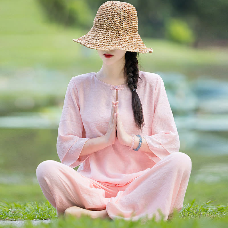 Tai Chi Medytacja Modlitwa Zen Duchowa Praktyka Poranek Odzież Zestaw Damski - Różowy - US8-10，UK/AU12-14，EU40-42 (2XL) - image 15