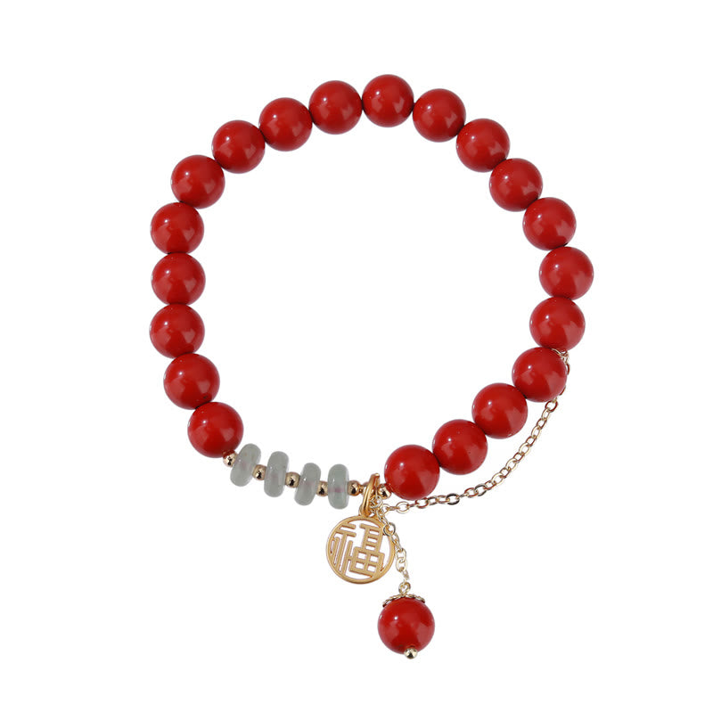 Bransoletka z Buddha Stones Cinnabar Uspicious Fu Character Jade Calm