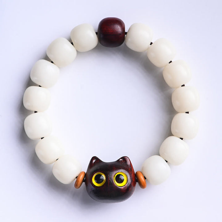 Buddha Stones Naturalne Nasiona Bodhi Małe Liście Czerwone Drzewo Sandałowe Drewno Hebanowe Słodka Bransoletka Szczęścia Kot Mądrości - Mały liść czerwonego drzewa sandałowego – szczęśliwy kot i nasiona bodhi (obwód nadgarstka 14-16 cm) - image 2