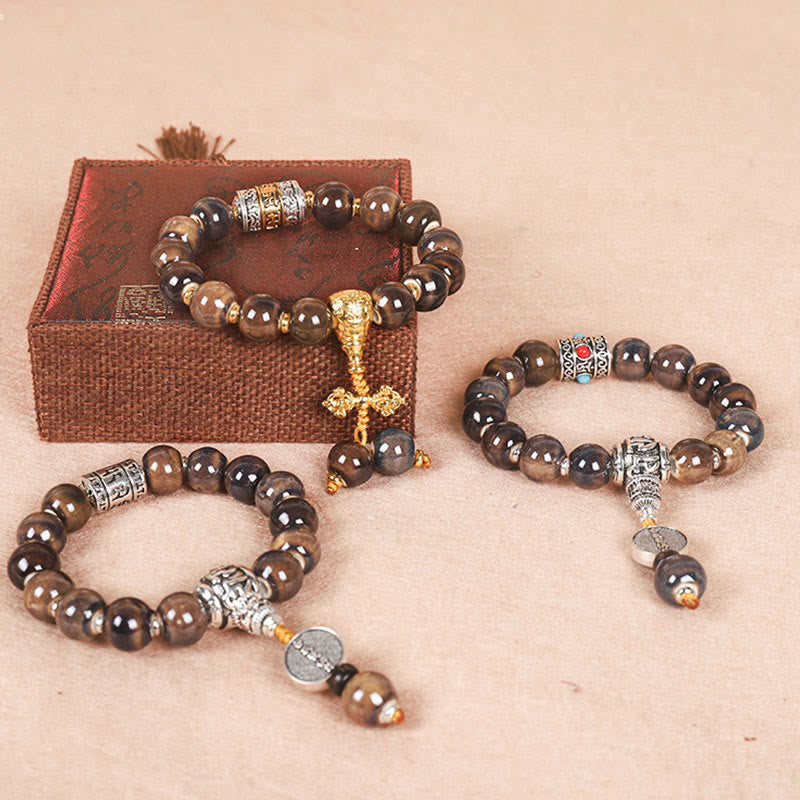 Buddha Stones Tybet Om Mani Padme Hum Koło Modlitewne Dorje Vajra Grawerowane Szklane Koraliki Bransoletka Mądrości