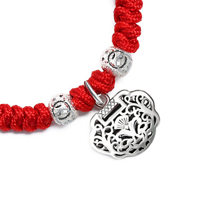 Buddha Stones 925 Srebro Sterling Chińskie Zawieszki Blokady Wielokolorowe Czerwone Sznurki Ochronne Ręcznie Pleciona Bransoletka Dla Dzieci