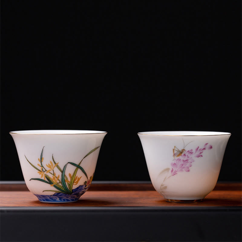Buddha Stones Kolorowe Kwiaty Orchidea Fale Morskie Niebiesko-Biała Porcelana Ceramiczna Filiżanka Do Herbaty Kung Fu