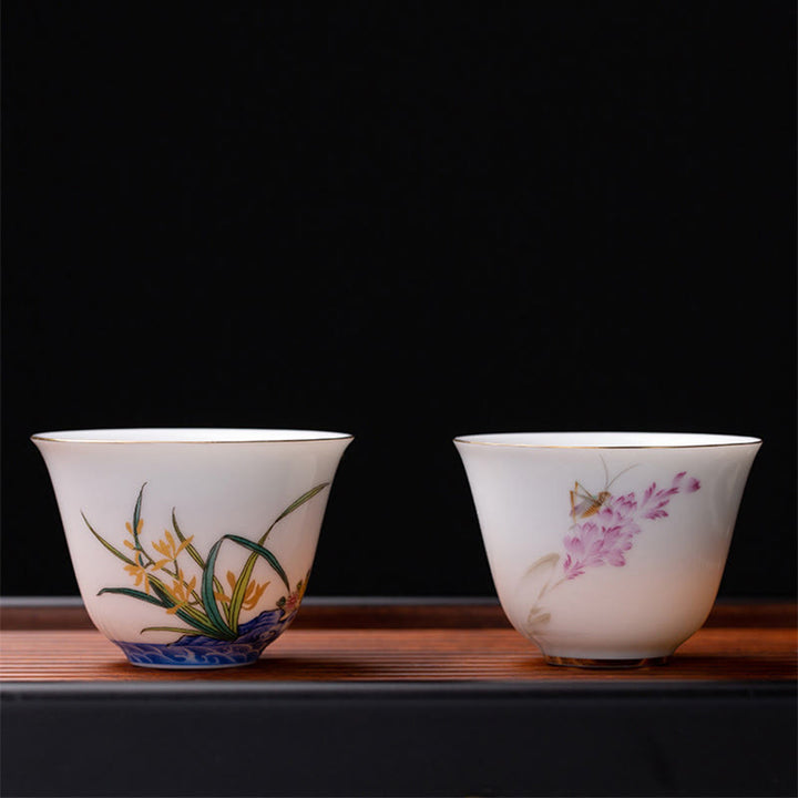 Buddha Stones Kolorowe Kwiaty Orchidea Fale Morskie Niebiesko-Biała Porcelana Ceramiczna Filiżanka Do Herbaty Kung Fu