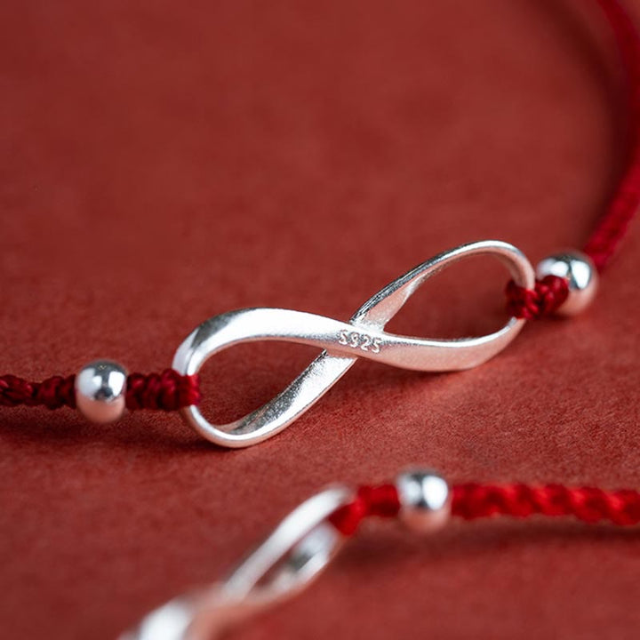 Buddha Stones 925 Srebro Sterlingowe Endless Knot Protection Luck Bransoletka z czerwonego sznurka Anklet