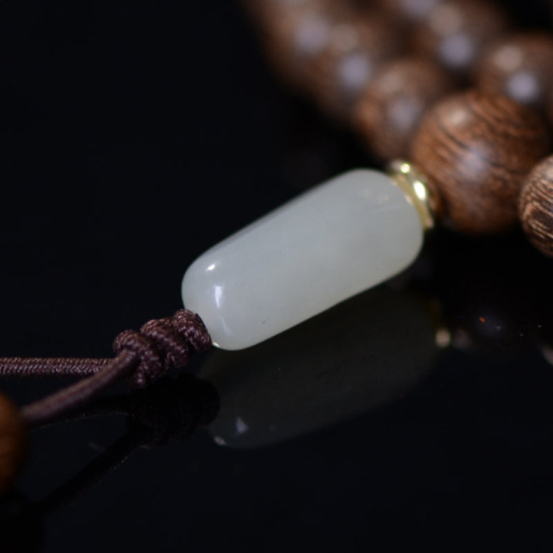 Buddha Stones 108 Mala Koraliki Rosewood Jade Calm Bransoletka