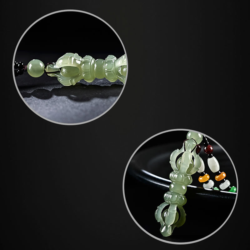 Tybetański naturalny hetian cyjan jadeit biały jadeit Dorje Vajra grawerowany naszyjnik sukcesu wisior - image 5