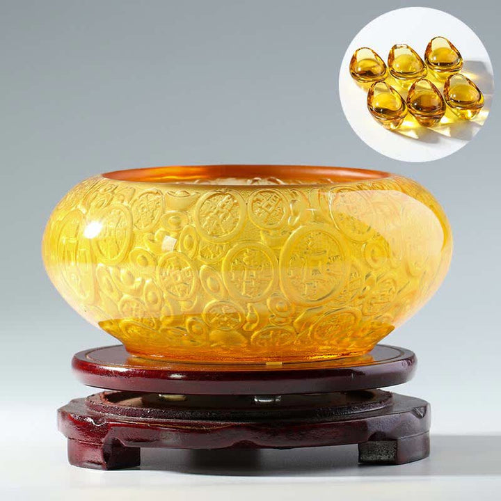 Ręcznie robione miski kryształowe Liuli Treasure Bowl Ingots Art Dekoracja domu - Złoto - image 12