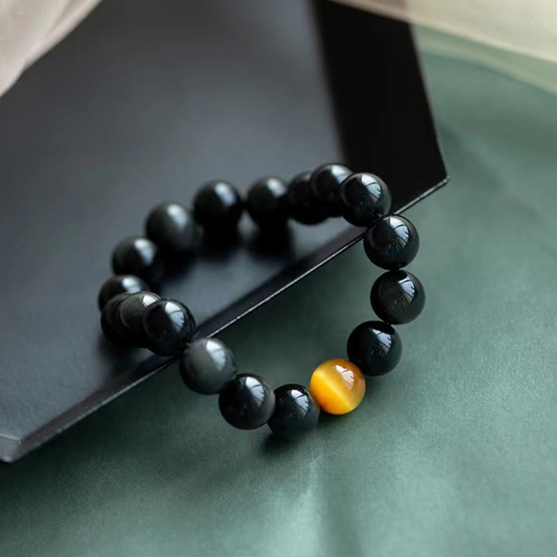 Buddha Stones Naturalna Tęczowa Obsydianowa Tygrysie Oko Pozytywna Bransoletka Miłosna