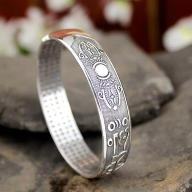 Buddha Stones Tybetańskie Sanskryckie Białe Miedziane Medytacyjne Modlitewne Bransoletki Bangle