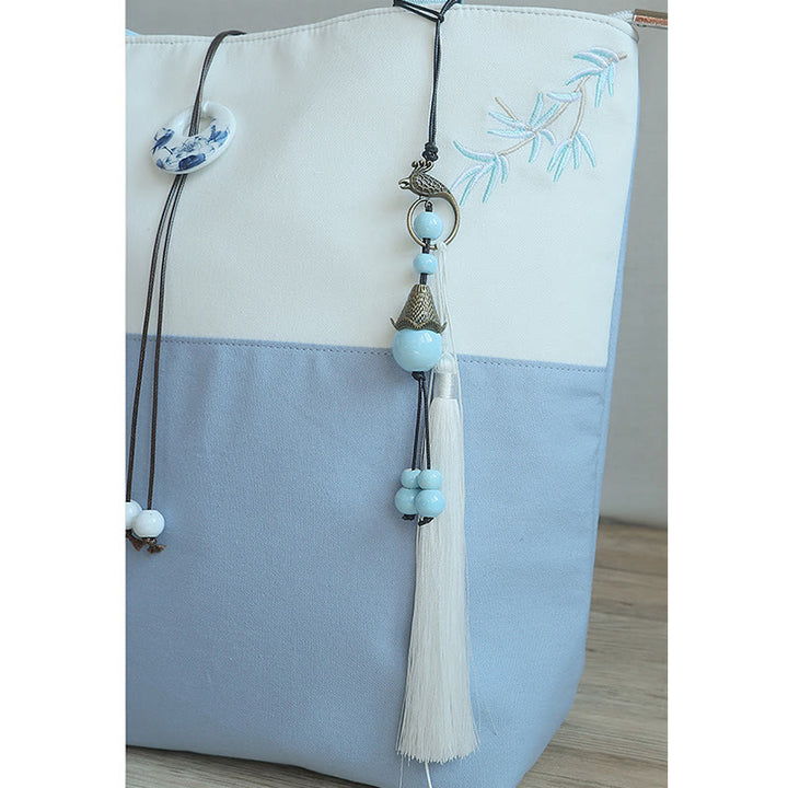 Kwiat gruszy śliwka brzoskwiniowy kwiat bambus haft płótno duża pojemność torba na ramię torba typu tote - image 23