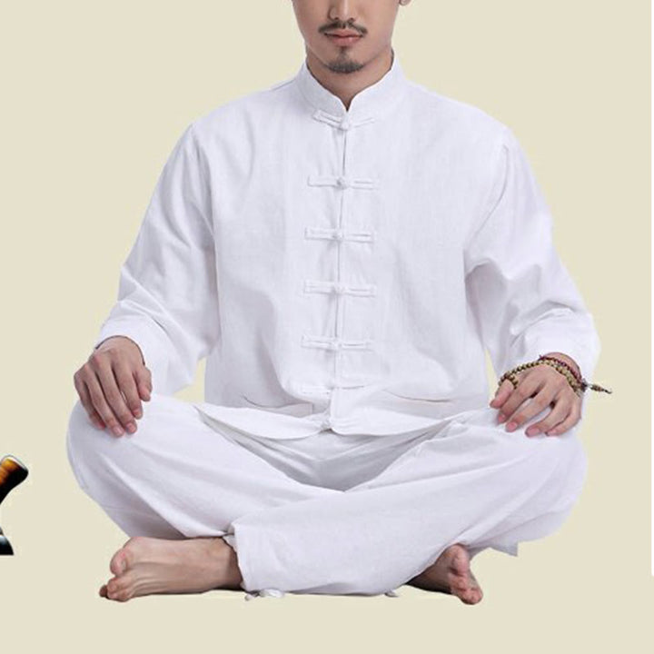 Buddha Stones Chiński Żaba Guzik Projekt Medytacja Modlitwa Bawełna Len Duchowy Zen Praktyka Joga Odzież Męski Zestaw - image 12