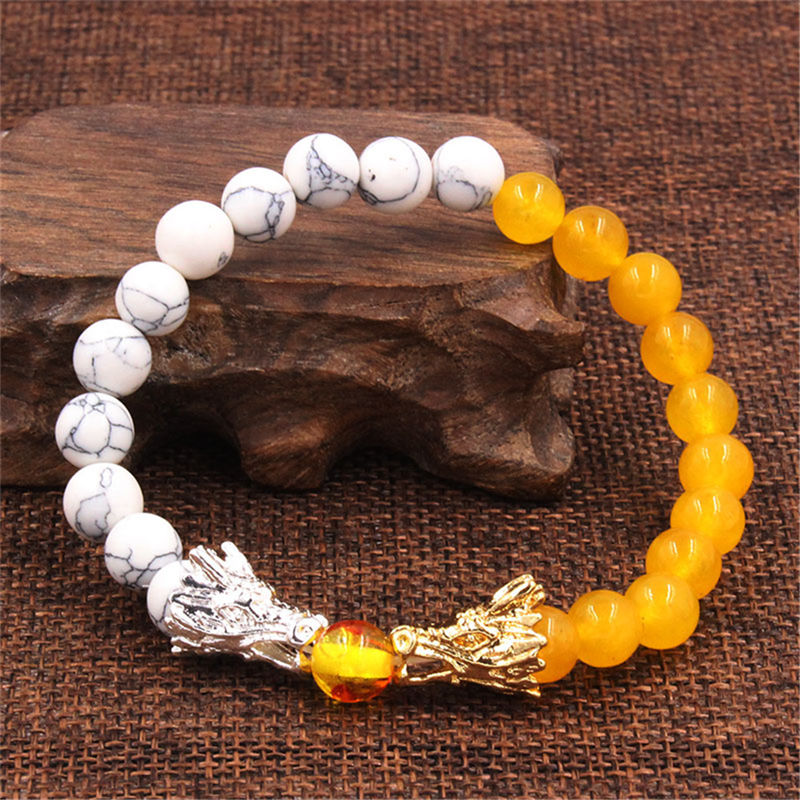 Bransoletka z koralików Buddha Stones White Turquoise Lava Rock Dragon Blessing